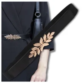 pasek-elastyczny-damski-do-sukienki-lisc-listek-elegancki-czarny-na-talie