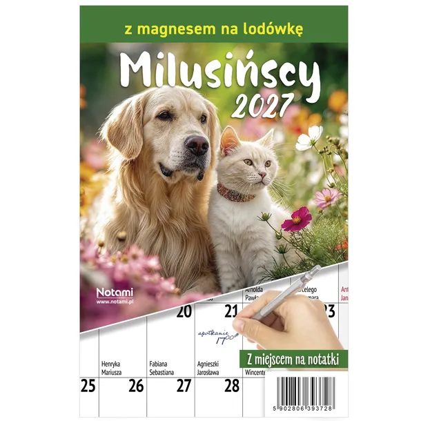 KALENDARZ 2027 MIESIĘCZNY MILUSIŃSCY Z MAGNESAMI NA LODÓWKĘ Kot Pies