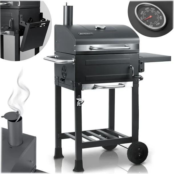 GRILL WĘGLOWY OGRODOWY KOMIN STALOWY RUSZT 40 x 31,5 cm DUŻY + TERMOMETR