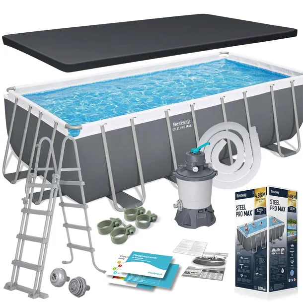 BASEN STELAŻOWY OGRODOWY PROSTOKĄTNY 488x244x122 BESTWAY ZESTAW 10w1