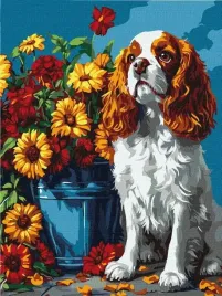malowanie-po-numerach-spaniel-i-kwiaty-30x40cm