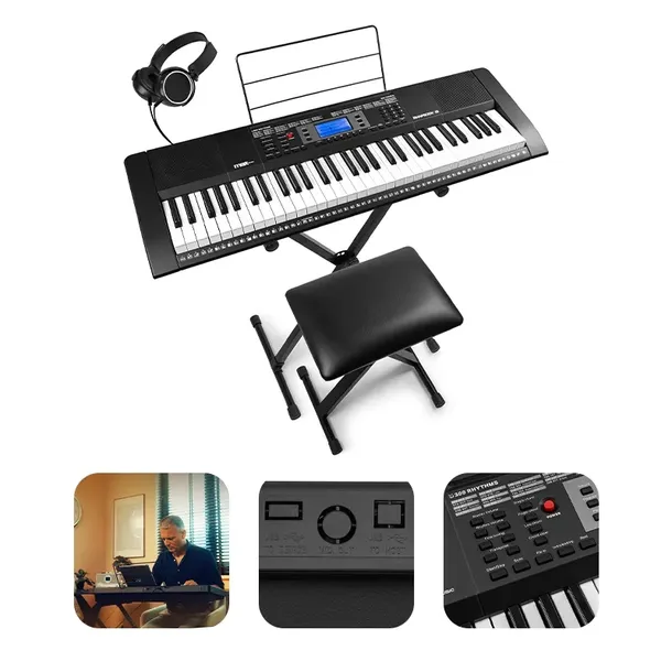 Zestaw: Keyboard 61-klawiszy bateryjny+ statyw+ ławka+ słuchawki Rhapsody61