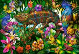 puzzle-1500-ukladanka-zwierzeta-ptaki-kameleon-jaszczurka-kwiaty-9-castor