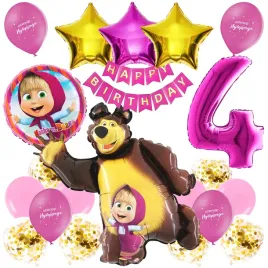 masza-i-niedzwiedz-zestaw-balonow-czwarte-urodziny-cyfra-4-lata-balon-masza