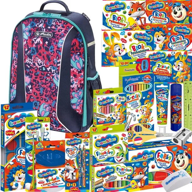 HERLITZ TORNISTER USZTYWNIONY PLECAK WILD KIDS + WYPRAWKA SZKOLNA BAMBINO