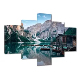 obrazy-100x70-gorskie-jezioro-i-domek
