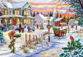 puzzle-1000-ukladanka-balwan-zima-swieta-domy-snieg-choinka-9-castor