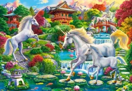 puzzle-1500-ukladanka-widok-ogrod-jednorozce-konie-gory-kaskada-9-castor