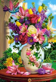 puzzle-1500-ukladanka-martwa-natura-kwiaty-bukiet-wazon-koliber-9-castor