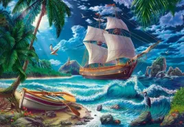 puzzle-1500-ukladanka-widok-wyspa-zaglowiec-statek-ptaki-nowy-lad-9-castor