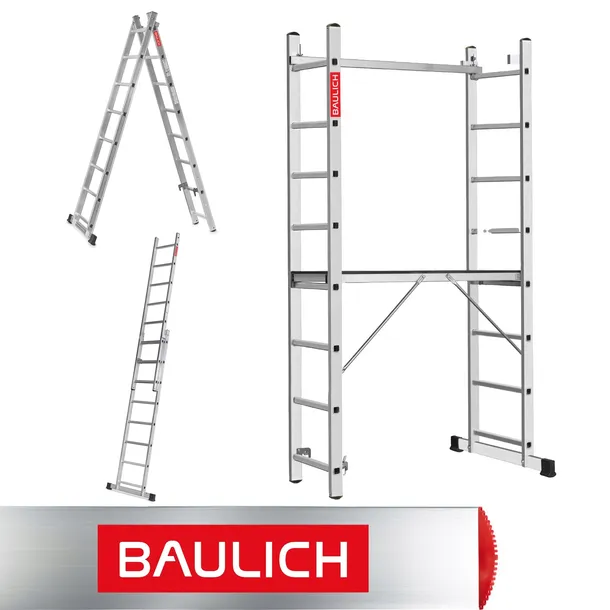 Rusztowanie aluminiowe 2x8 podest roboczy składany drabina 3w1 BAULICH