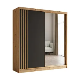 szafa-dwudrzwiowa-z-lustrem-200-cm-dab-artisan-czarna-z-lamelami-nela200