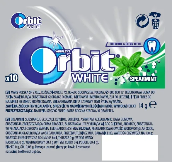 orbit-white-spearmint-10-drazetek-14g-stan-nowy