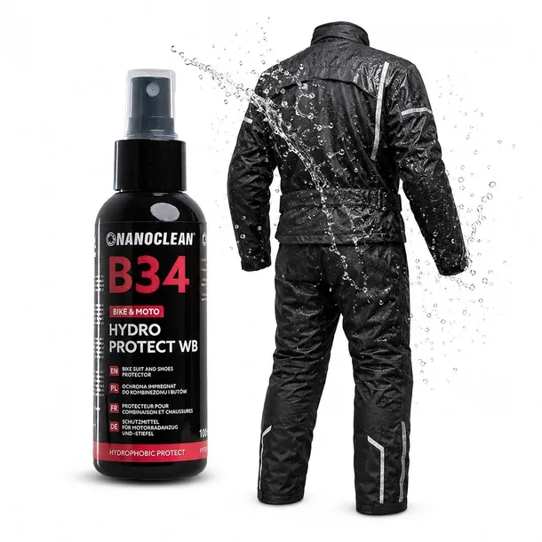 nanoclean-b34-hydro-protect-wb-100ml-impregnat-hydrofobowy-do-odziezy-motocyklowej-kurtek-butow-i-rekawic-ochrona-uv-marka-nanoclean