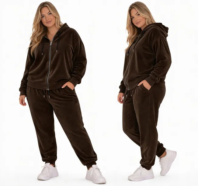 Dres Damski Welurowy 50 52 5xl 6xl Rozpinany czekolada wygodny otulaj 0130