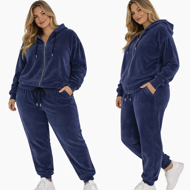 Dres Damski Welurowy 50 52 5xl 6xl Rozpinany granat wygodny otulający 0130