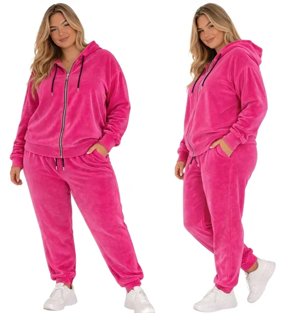 Rozpinany Dres Damski Welur 58 60 9xl 10xl róż wygodny otulający 0150