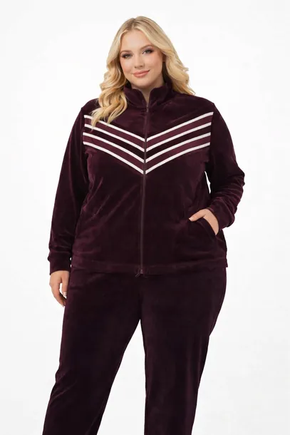 Komplet welurowy 4XL PLUS SIZE bawełniany POLSKI ciepły wino 50 52