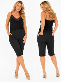 kdo10-spodenki-damskie-wygodne-elastyczne-wysoki-kieszenie-4xl-5xl-czarne