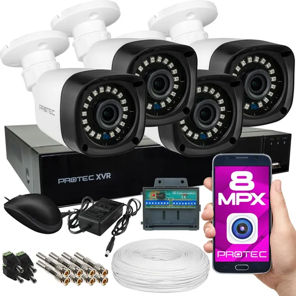ZESTAW 4 KAMERY 8MPX WYSOKA JAKOŚĆ 4K Bez HDD podgląd na aplikacji online
