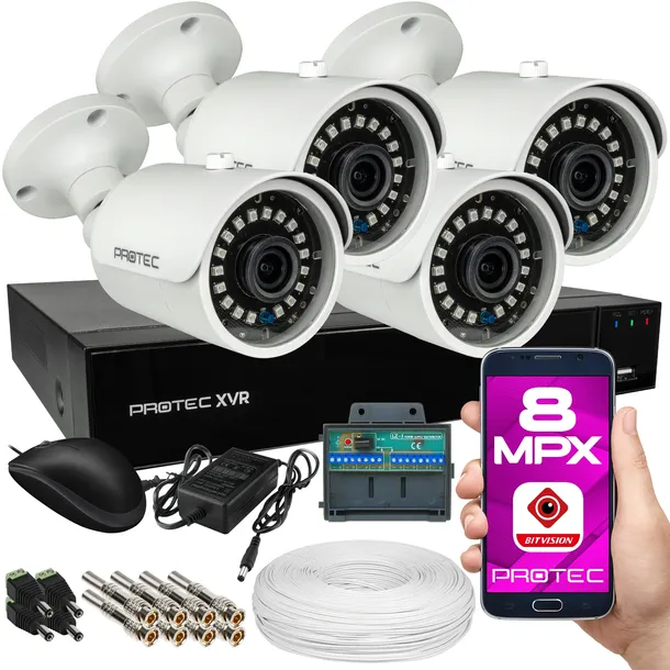 Zestaw do monitoringu domu 4 KAMERY 4K 8MPX BIAŁE UHD ZEWNĘTRZNE