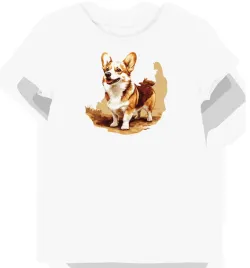 koszulka-damska-biala-z-nadrukiem-psiaka-corgi-w-sloneczny-dzien-s