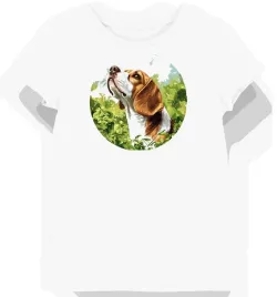koszulka-damska-biala-z-nadrukiem-beagle-na-zielonej-lace-xs