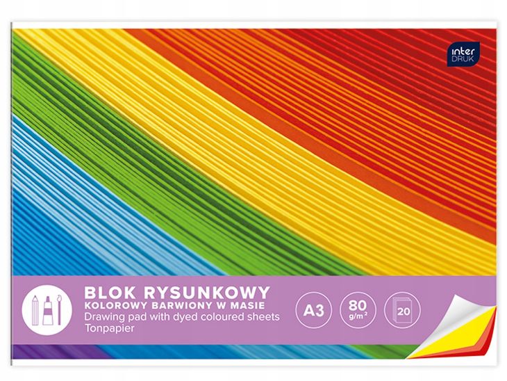 INTERDRUK Blok Rysunkowy A3 KOLOROWY Barwiony 20k
