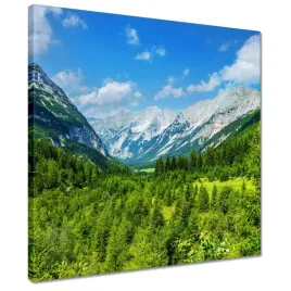 obrazy-40x40-gorski-pejzaz-z-pieknymi-chmurkami-drzewa-w-gorach