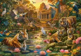 puzzle-1000-ukladanka-zwierzeta-dzungla-kwiaty-tygrysi-raj-ptaki-9-castor