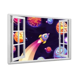 obrazy-120x80-rakieta-kosmiczna-i-kolorowe-planety