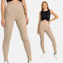 legginsy-damskie-bawelniane-prazkowane-dlugie-wysoki-stan-bezowe-m