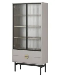 witryna-wysoka-stoon-85-cm-z-czterema-polkami-i-dwiema-szufladami-szary-bez