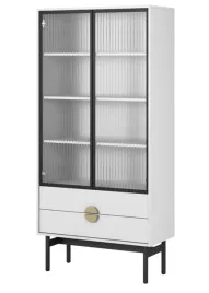 witryna-wysoka-stoon-85-cm-z-czterema-polkami-i-dwiema-szufladami-biala