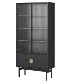 witryna-wysoka-stoon-85-cm-z-czterema-polkami-i-dwiema-szufladami-czarna