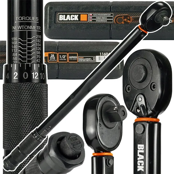 KLUCZ DYNAMOMETRYCZNY 1/2" 28-210 Nm CrMO & CrV DO KÓŁ 460mm BLACK