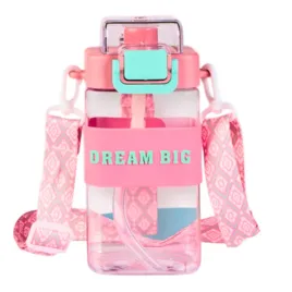 bidon-butelka-na-wode-rozowa-dream-big-z-paskiem-i-silikonowa-slomka-500ml