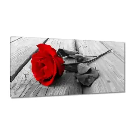 obrazy-115x55-czerwona-roza-na-drewnie