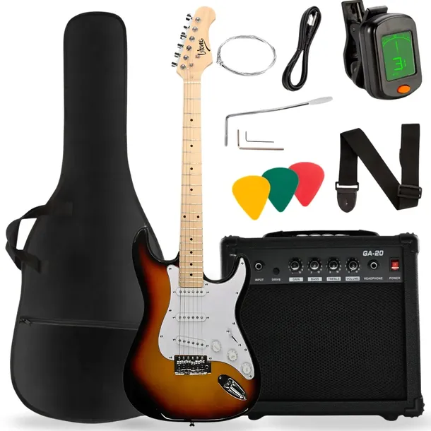 GITARA ELEKTRYCZNA STRATOCASTER 4/4 WZMACNIACZ PRZEWÓD POKROWIEC TUNER