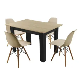 zestaw-stol-120x80-blat-jasny-dab-sonoma-nogi-czarne-4-bezowe-krzesla-milan