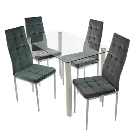 stol-nicea-bialy-i-4-krzesla-monako-velvet-szare
