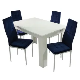 stol-modern-120-bialy-i-4-krzesla-monako-velvet-granatowe