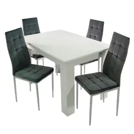 stol-modern-120-bialy-i-4-krzesla-monako-velvet-szare