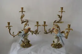 2-swieczniki-porcelana-braz-papugi-na-galezi