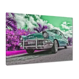 obrazy-100x70-klasyczne-auto-w-turkusie