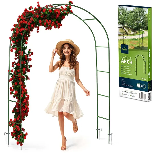 Pergola ogrodowa metalowa zielona łuk na kwiaty róże 240x140cm + kotwy