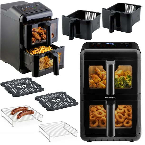 FRYTKOWNICA BEZTŁUSZCZOWA DWUKOMOROWA PIONOWA 11,6l AIR FRYER BERDSEN 3000W