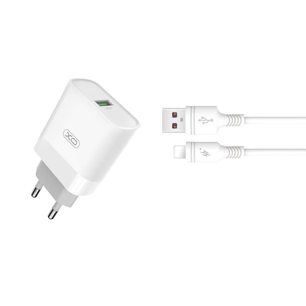 Xo ładowarka sieciowa L63 QC 1x USB biały + kabel Lightning