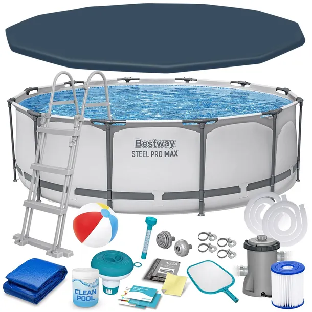 Basen stelażowy ogrodowy okrągły 366x100cm Bestway zestaw max 17w1