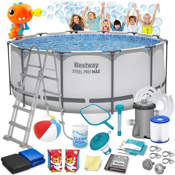 BASEN STELAŻOWY OGRODOWY OKRĄGŁY RODZINNY 366x122 BESTWAY ZESTAW 18w1